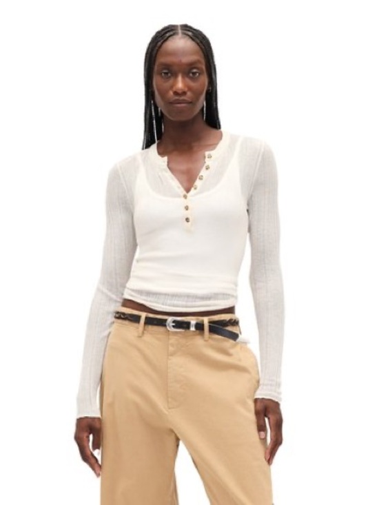GAP Tops - Gap Sheer Rib Henley Sweater Chino Beige Size XS